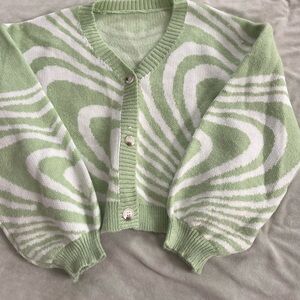 Green and White Women's Sweater
